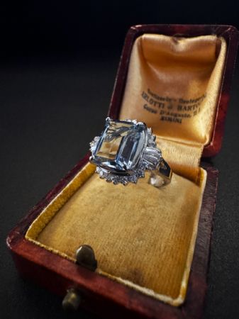 Bague en Platine avec Aigue-marine et Diamants
