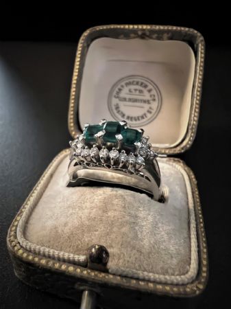 Platinum Ring with Emeralds and Diamonds